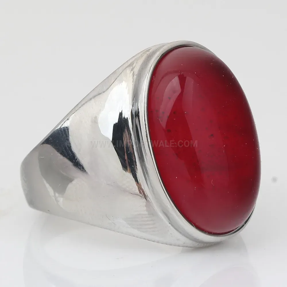 Elegant Vintage 16mm Stainless Steel Statement Gemstone Signet Ring