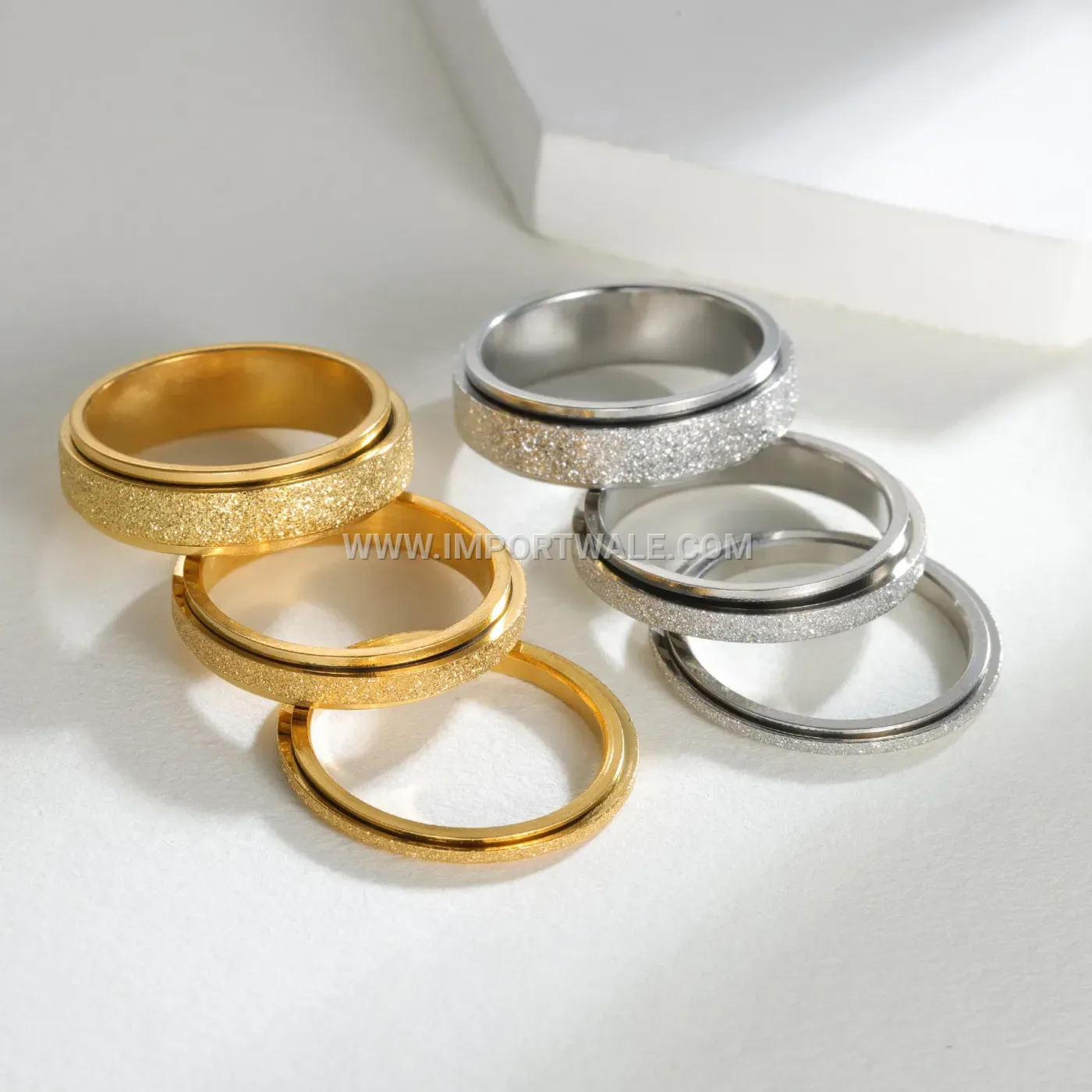 Frosted Stainless Steel Spinner Ring Band Set