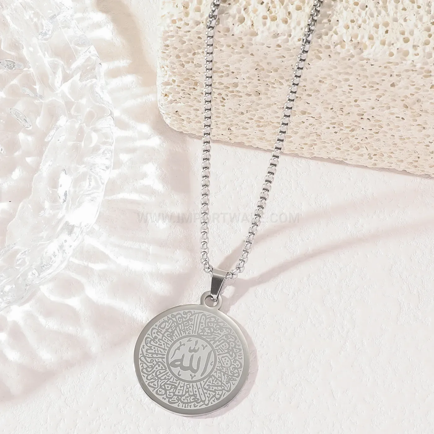 Trendy Stainless Steel Gold Plated Arabic Allah Calligraphy Pendant Necklace