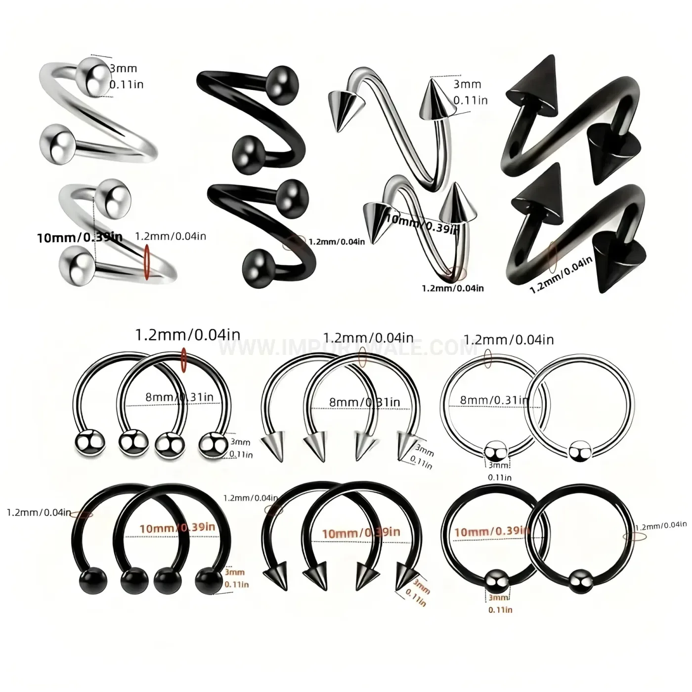 Chic Minimalist Spiral Curved Barbell Stainless Steel Horseshoe C Ring Piercing