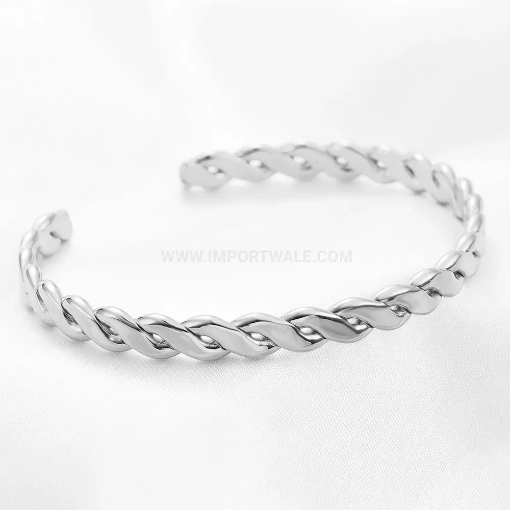 Stylish Twisted C-Shape Adjustable Stainless Steel Bangle Bracelet