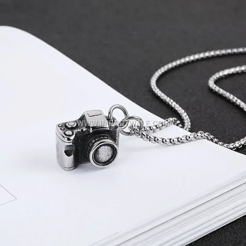 Vintage Stainless Steel Camera Pendant Necklace
