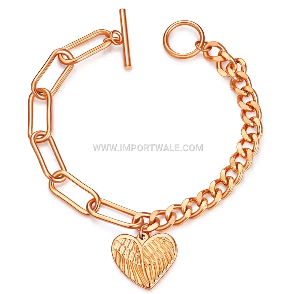 Angel Wing Heart Toggle Stainless Steel Bracelet