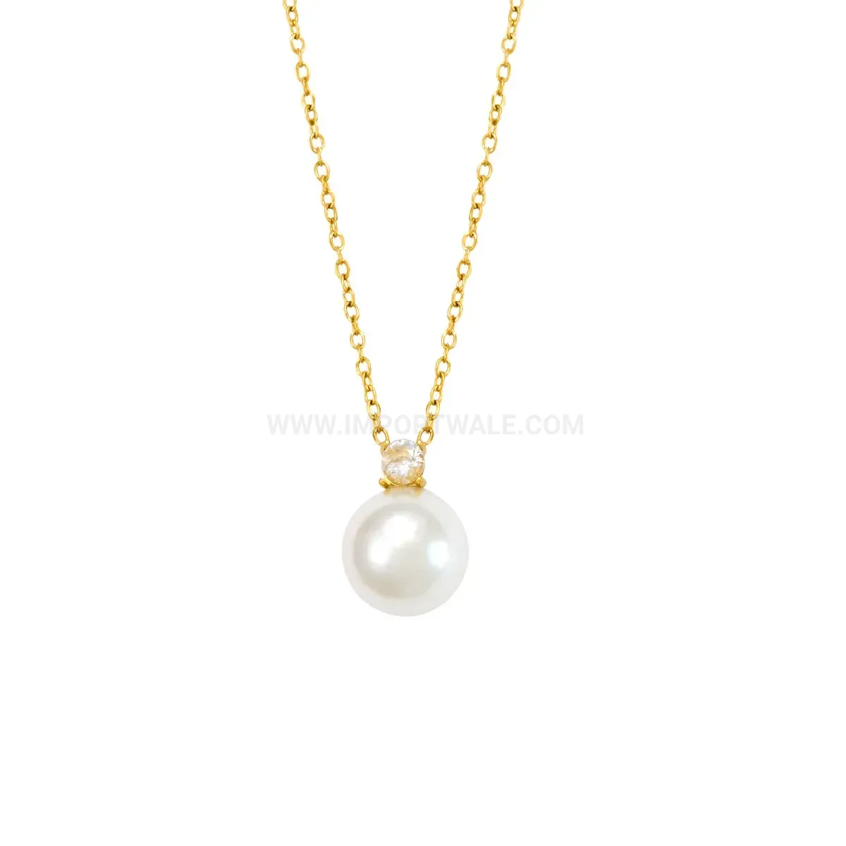 Premium Stainless Steel Imitation Pearl Rhinestone Pendant Necklace
