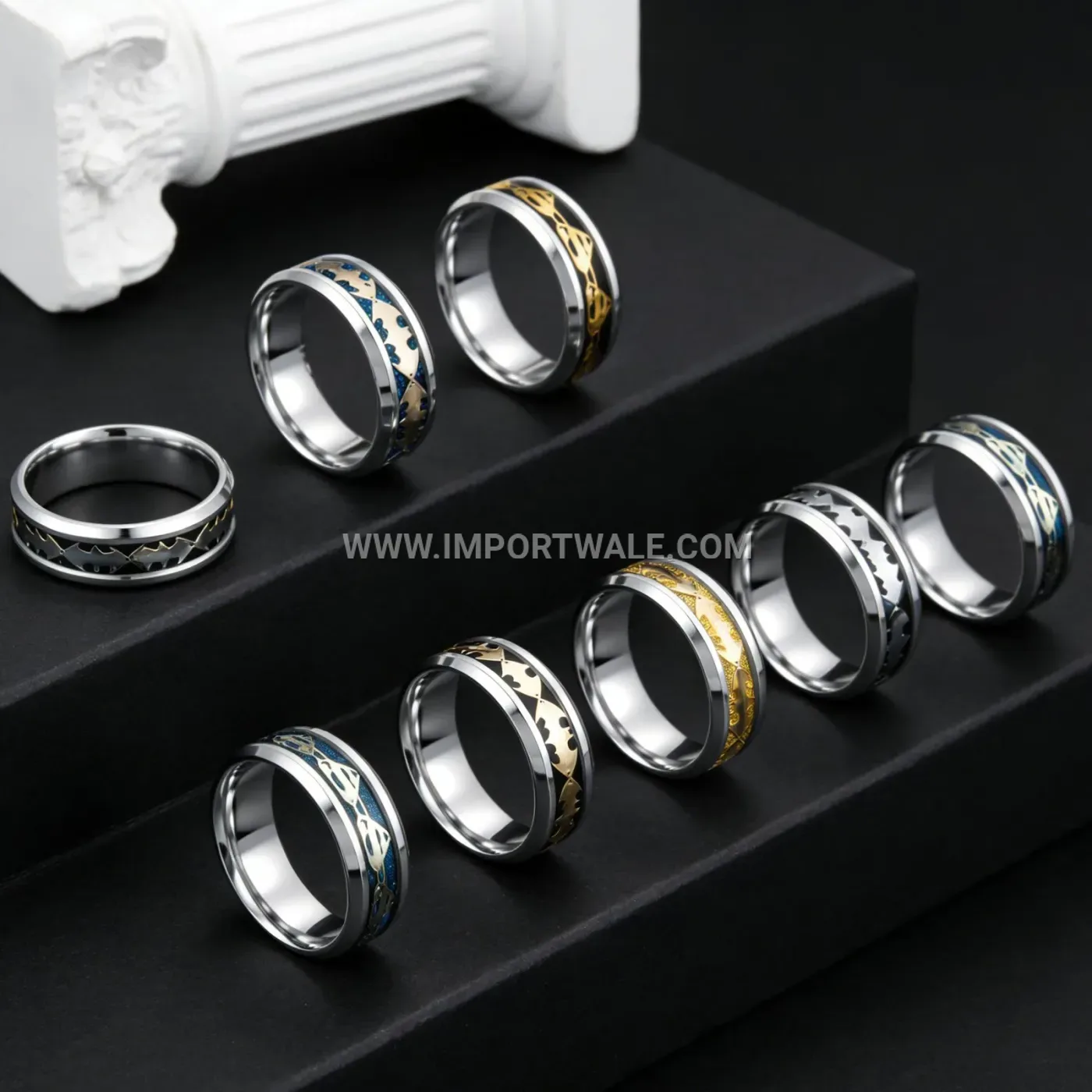 Emblem Inset Stainless Steel Graphic Ring Band