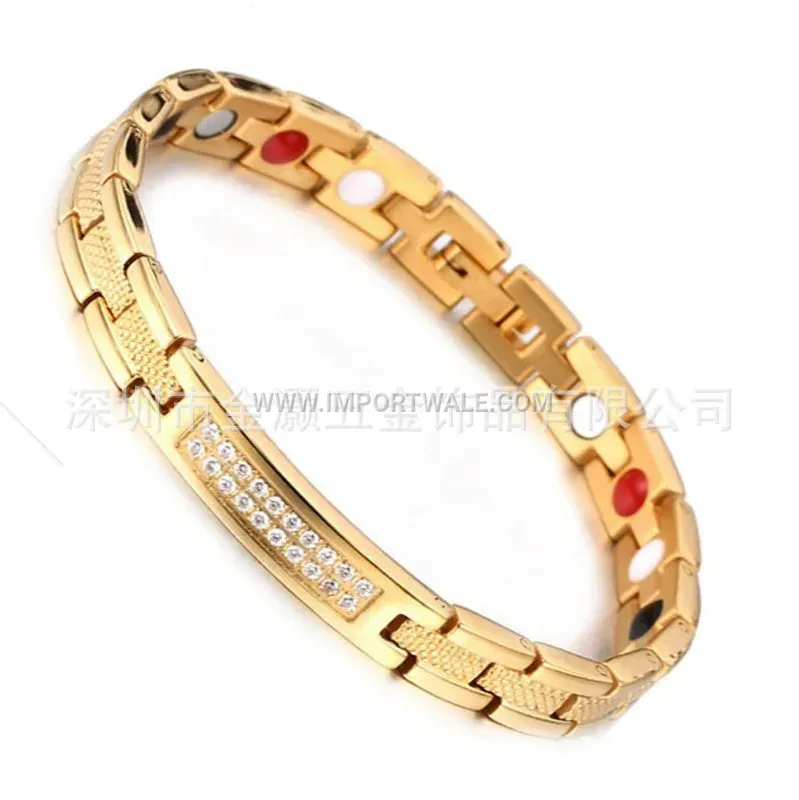 Gold Titanium Steel Rhinestone Geometric Magnetic Bracelet