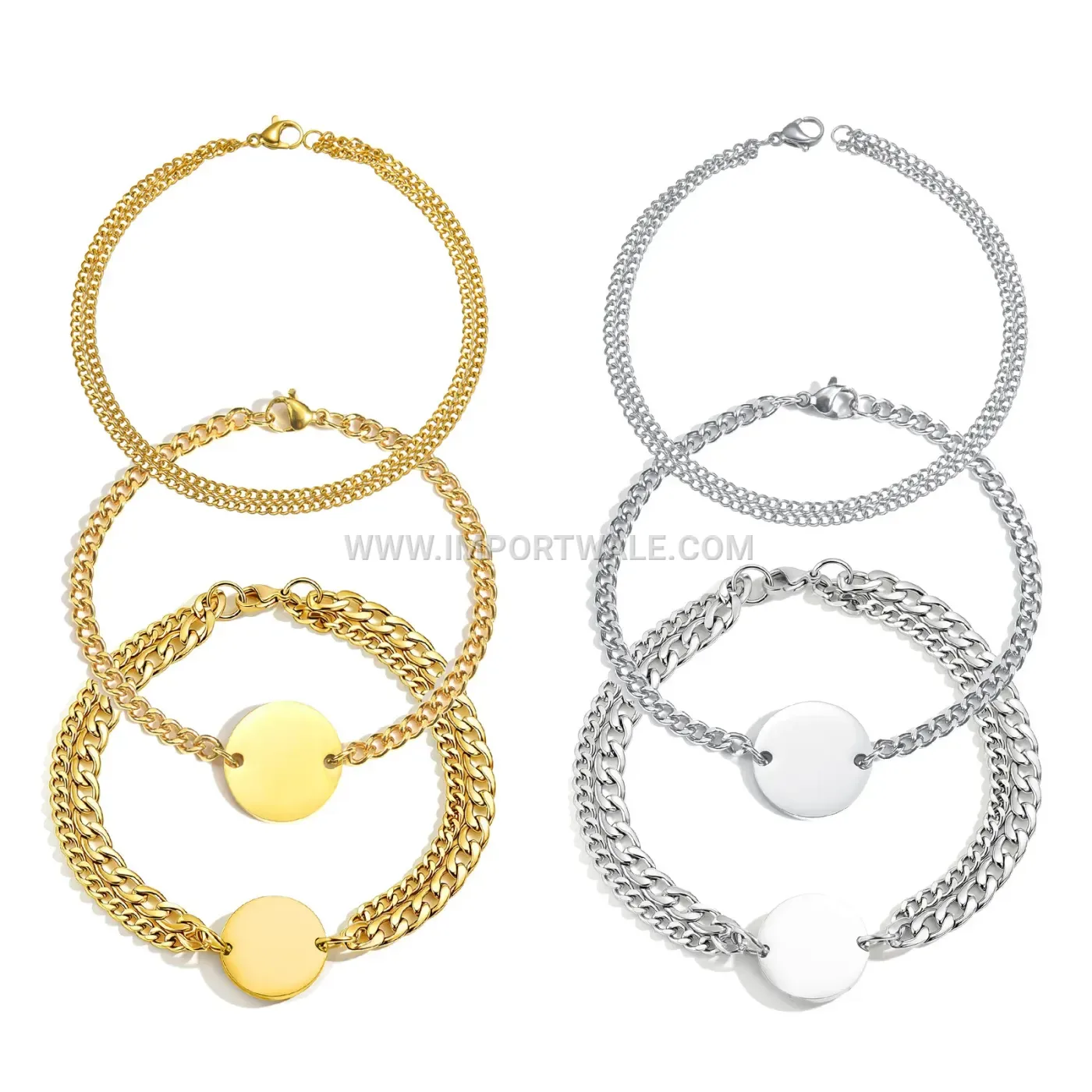 Stainless Steel Circular Charm Chain Bracelet Set for Couples