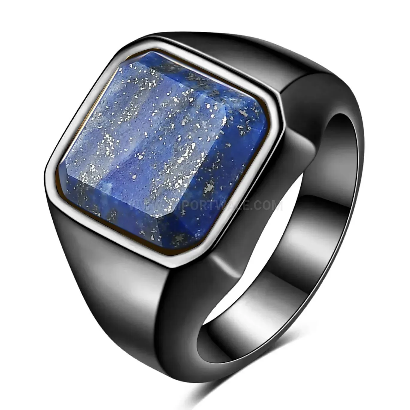 Modern Square Lapis Lazuli Inlaid Stainless Steel Signet Ring