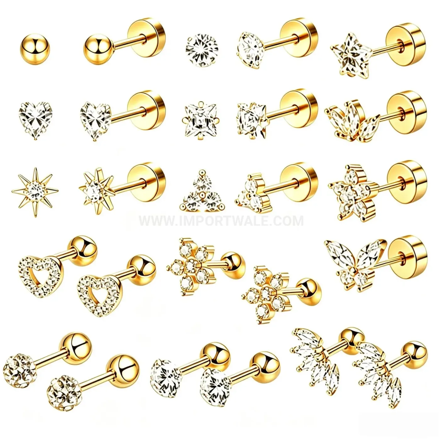 Stylish Flat Back Threaded Stainless Steel Zircon Cartilage Studs