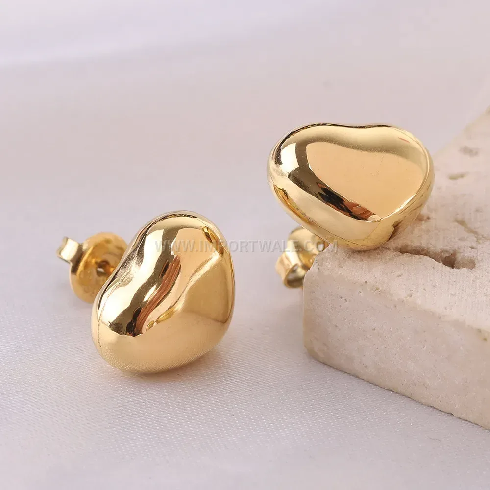 Minimalist Gold Plated Stainless Steel Heart Stud Earrings