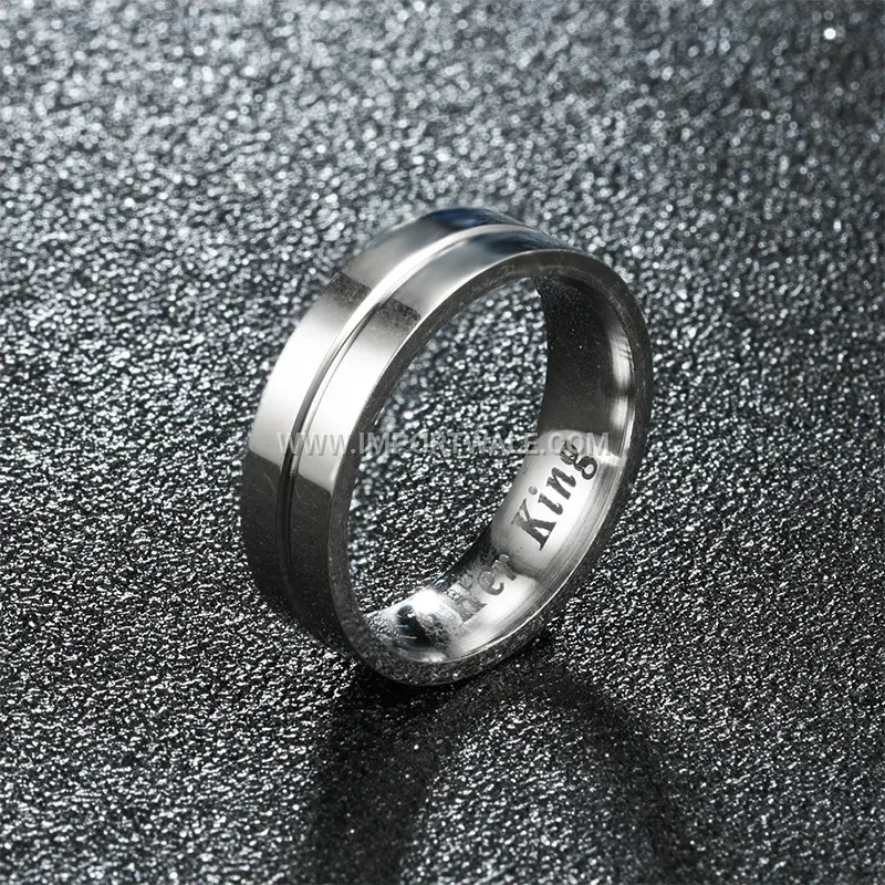 Crown Motif Stainless Steel Crystal Accent Couple Ring