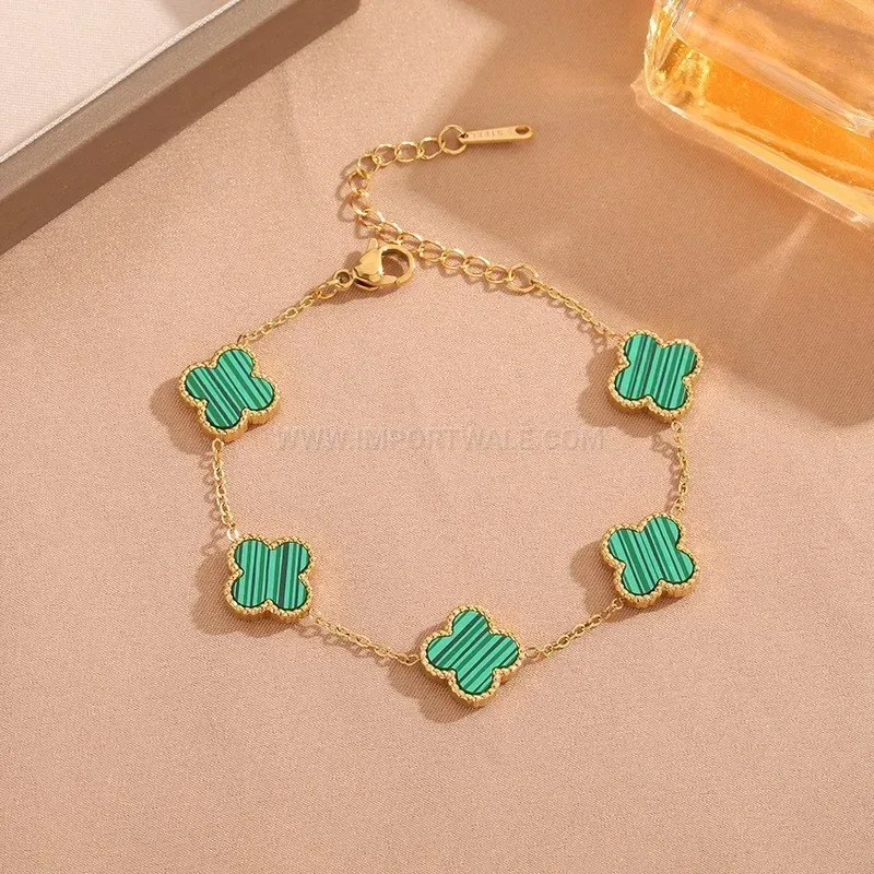 Double Sided Shell Four Leaf Clover Titanium Steel Bracelet