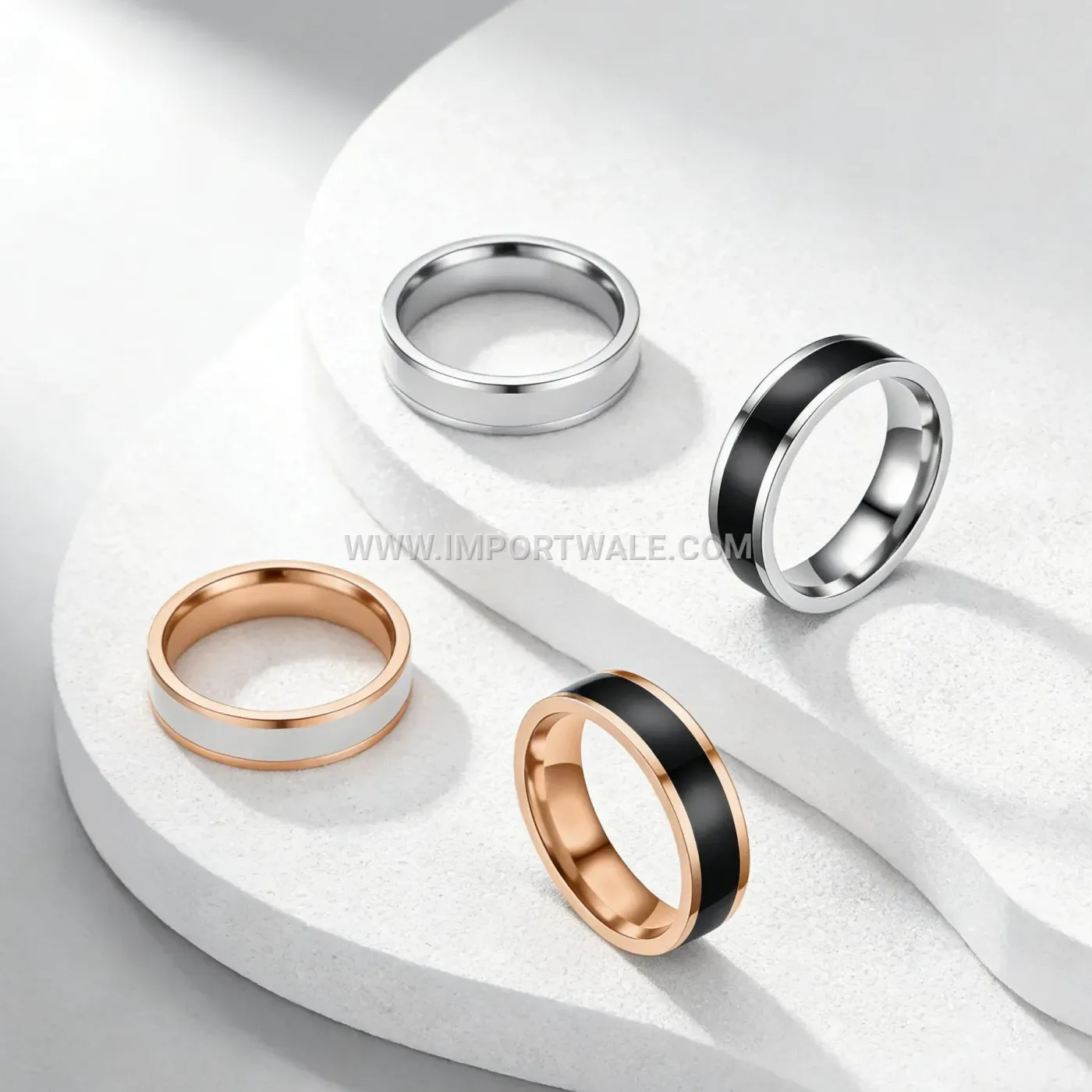 Six Millimeter Enamel Accent Electroplated Stainless Steel Band Ring