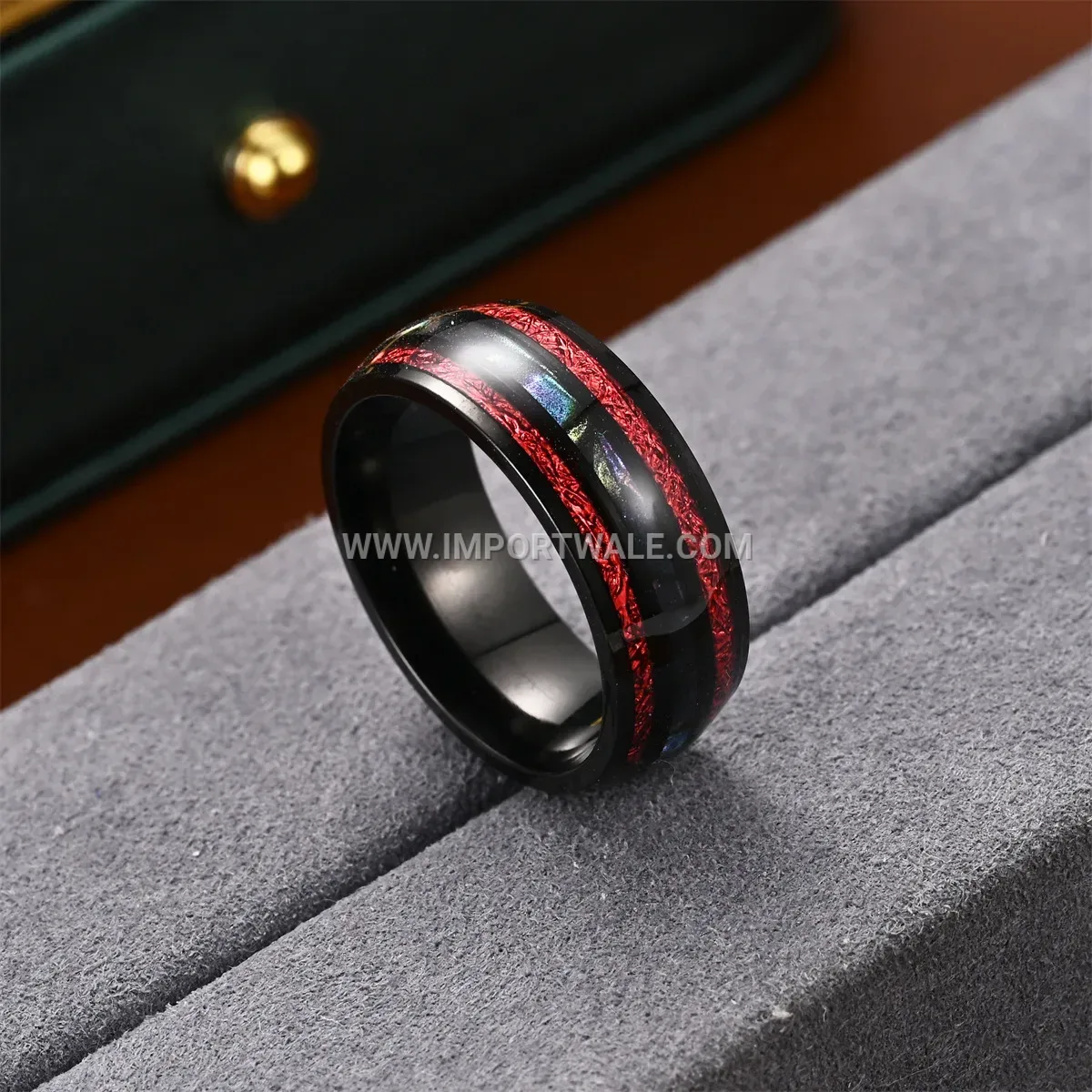 Black Stainless Steel Shell Inlay Triple Stripe Ring