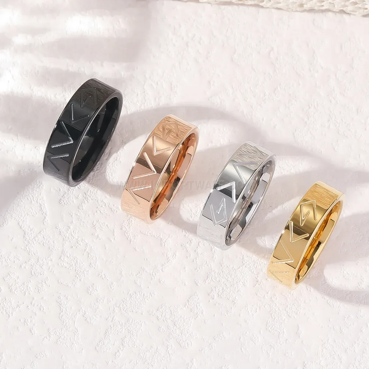 Gold Plated Stainless Steel Arabic Quran Calligraphy Band Ring