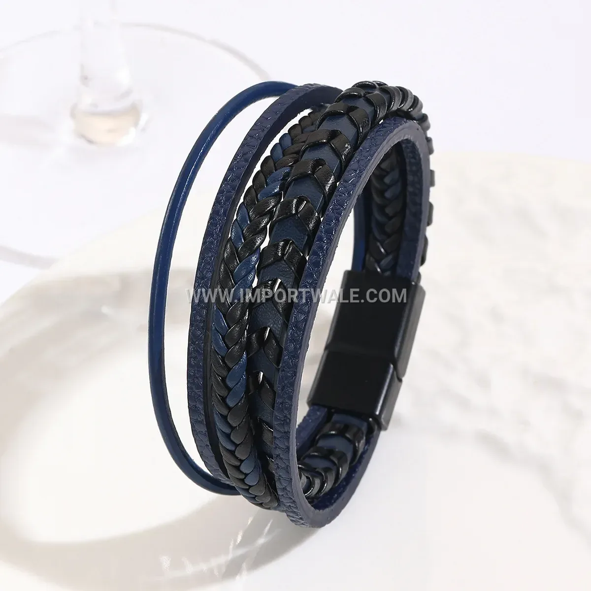 Retro Multi-Strand Braided Faux Leather Men's Alloy Cuff Wristband