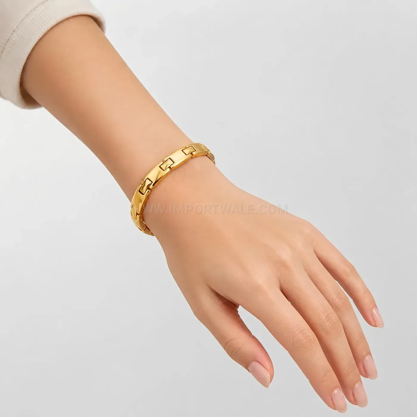 Stainless Steel Magnetic Therapy Bangle with 18K Gold Plating