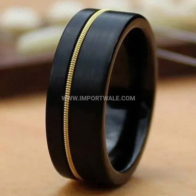 Matte Stainless Steel Band Ring with Off-Center Inlay