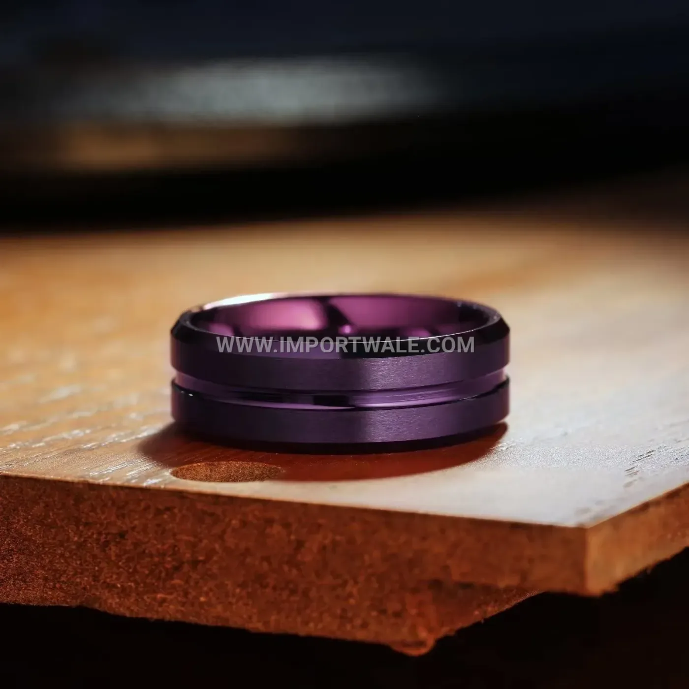 8mm Beveled Grooved Purple Stainless Steel Band Ring
