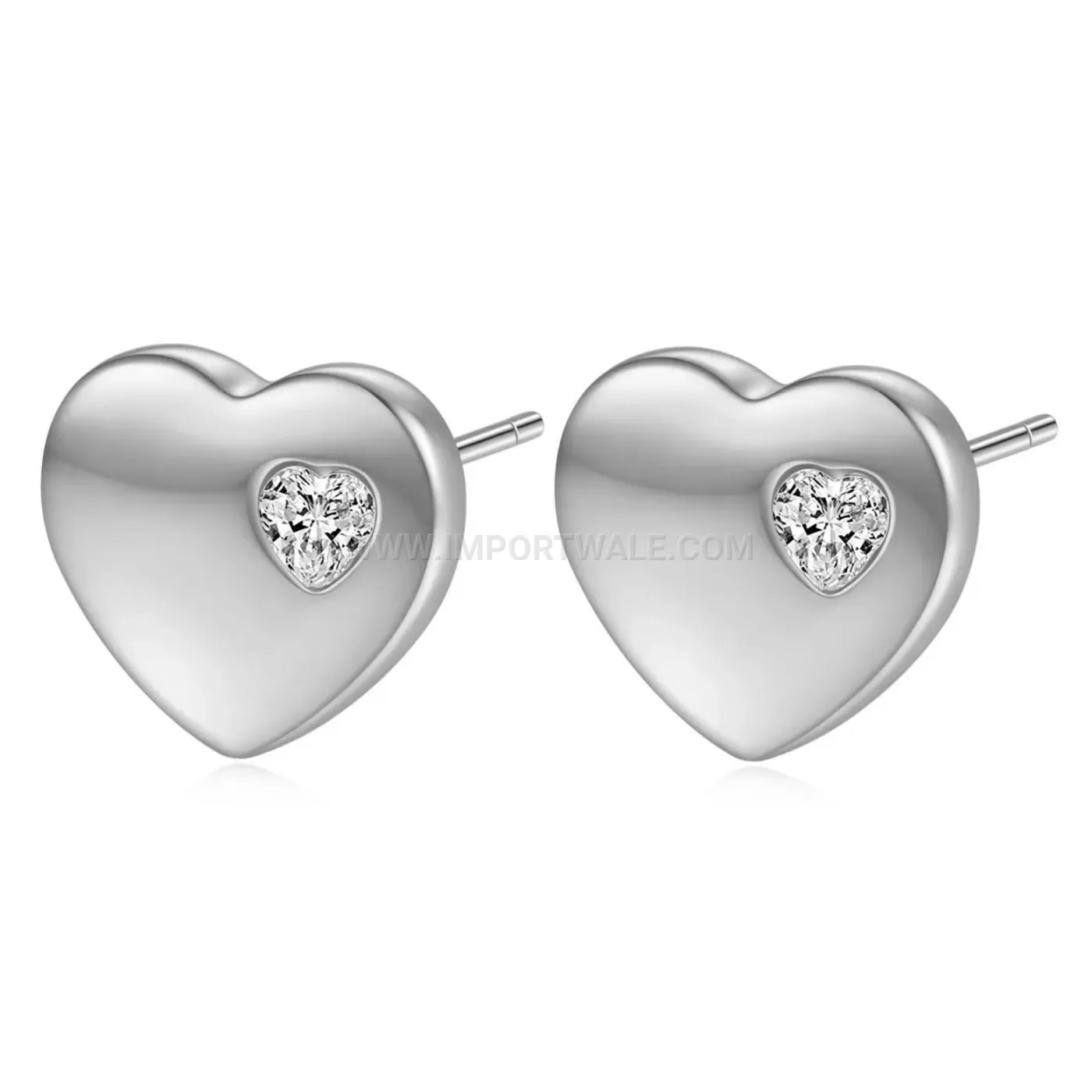 Polished Heart Stainless Steel Crystal Stud Earrings