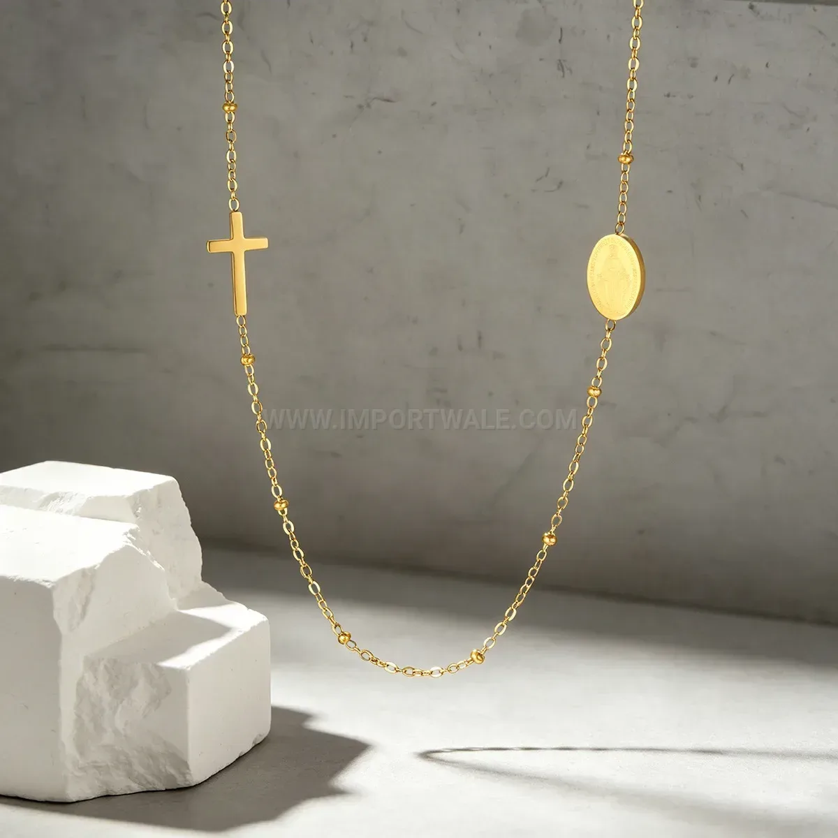 Premium Multi Layer Stainless Steel Beaded Cross Pendant Jewelry Set
