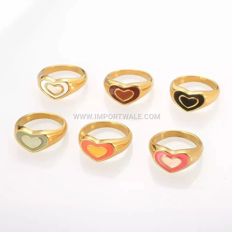 Gold Plated Double Heart Shell Epoxy Stainless Steel Ring