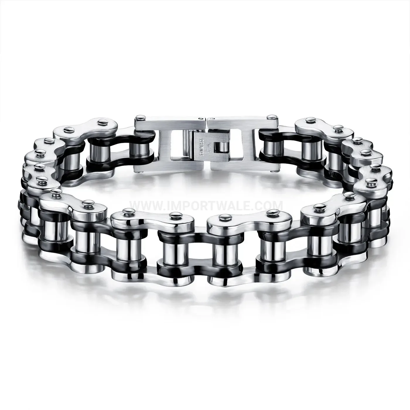 Two-Tone Titanium Steel Gear Link Biker Magnetic Bio Bracelet