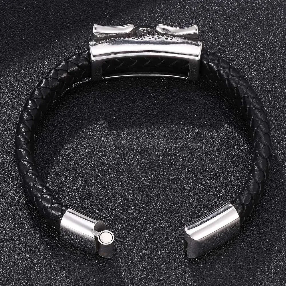 Chic Punk Skull Angel Wings Leather Stainless Steel Wristband
