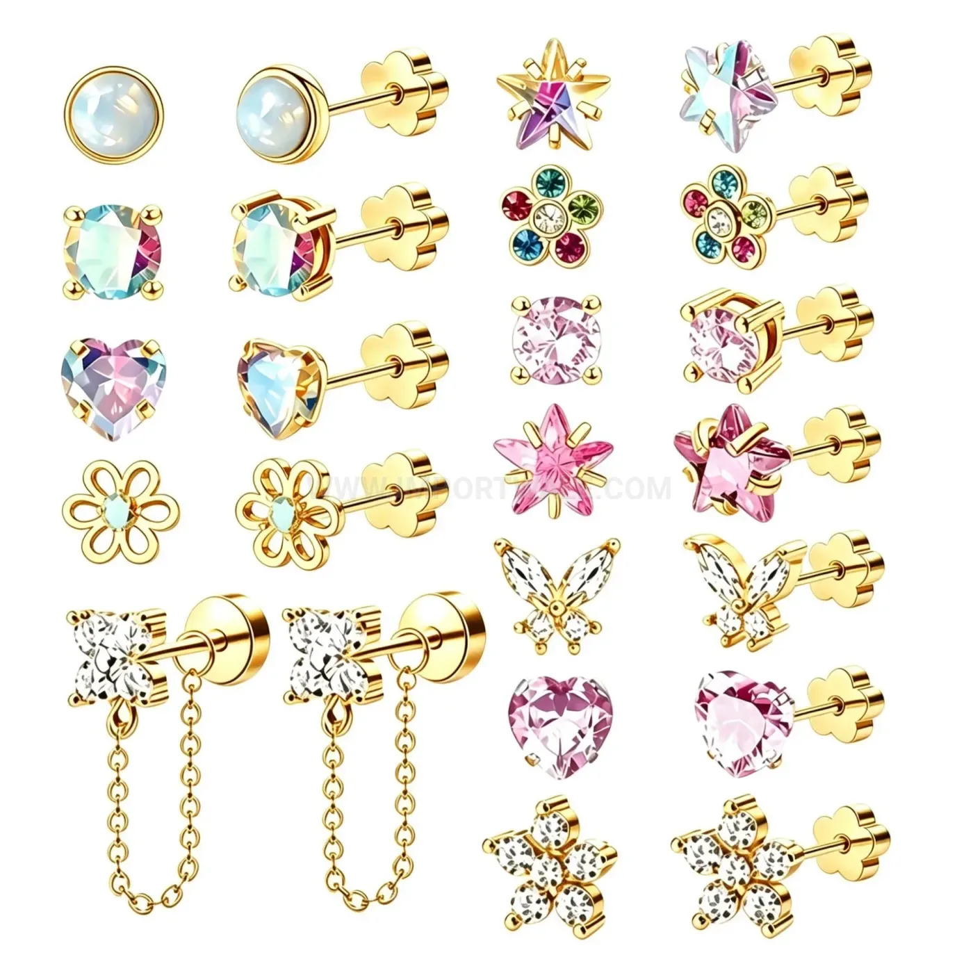 Fashion Flat Back Stainless Steel Piercing Stud with Opal and Zirconia