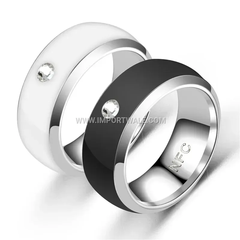 Stainless Steel Smart NFC Band Ring with Drip Epoxy Accent