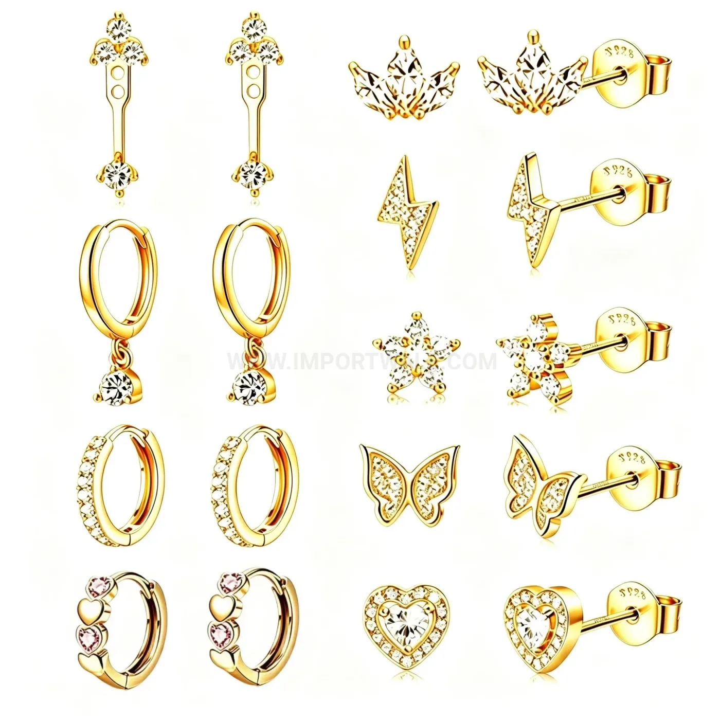 Stylish Stainless Steel Rhinestone Dangle Huggie Piercing Earring Set