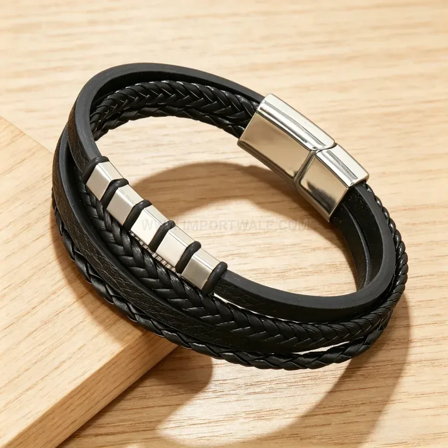 Classic Handcrafted Multi Strand Woven Leather Bracelet with Alloy Clasp