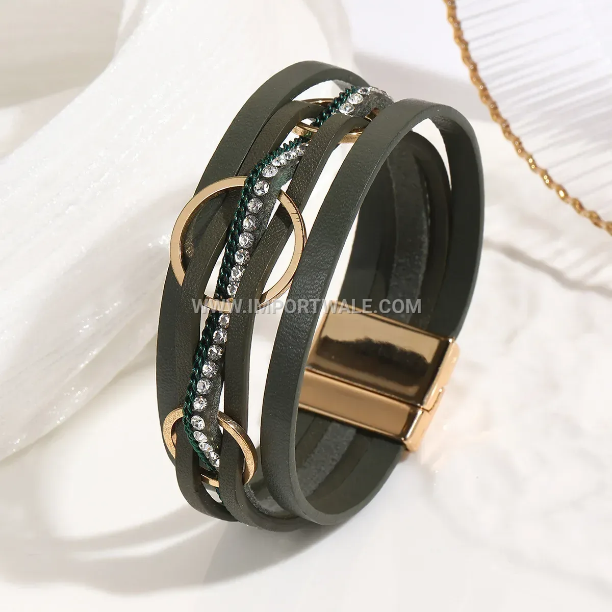 Interlocking Triple Ring Woven Leather Bohemian Bangle Bracelet