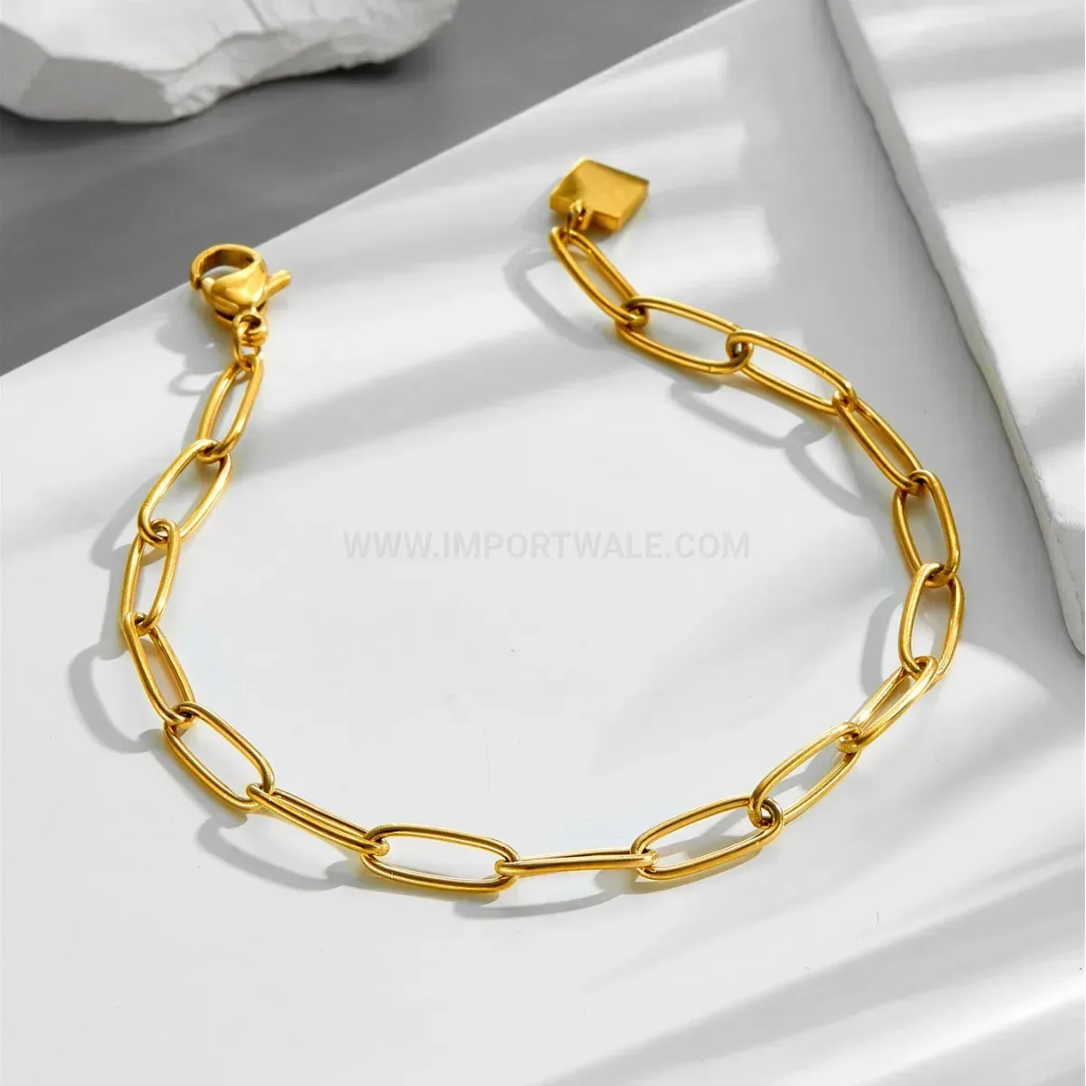 Gold Plated Stainless Steel Square Box Link Chain Unisex Bracelet