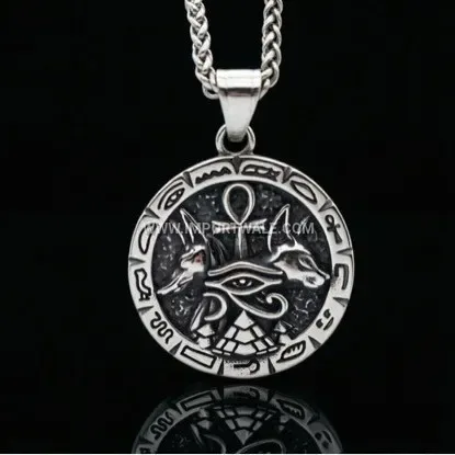 Vintage Titanium Steel Egyptian Ankh Anubis Cross Pendant