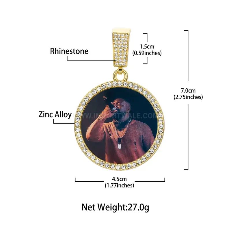 Custom Photo Frame Zinc Alloy Iced Out Pendant