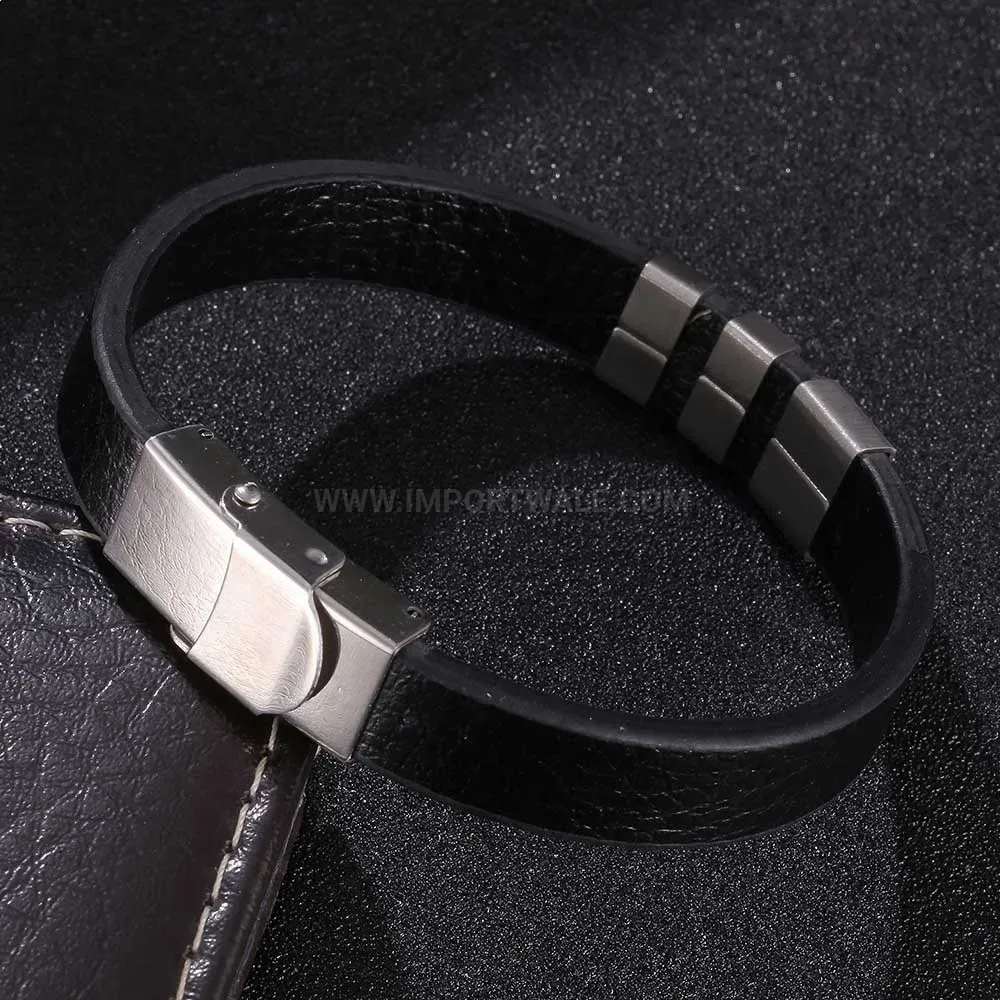 Minimalist Leather and Stainless Steel Accent Men's Bracelet