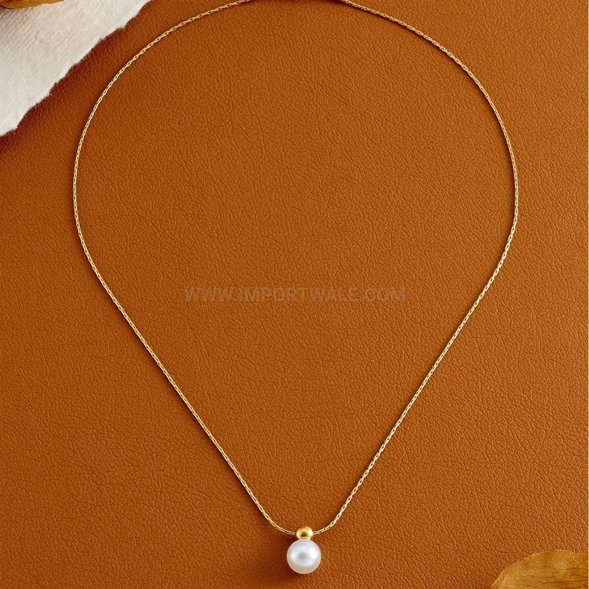 Bold French Style Artificial Pearl Pendant Titanium Steel O-Chain Necklace