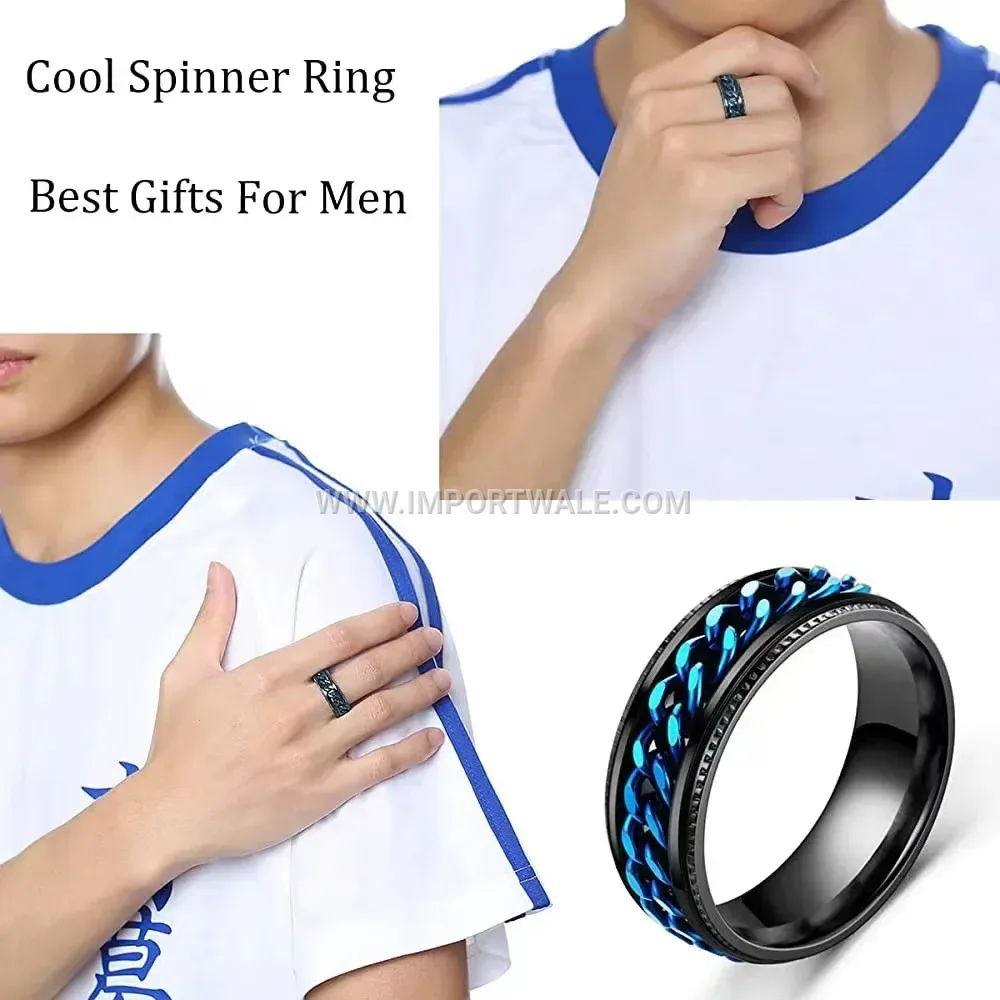 Blue Roman Numeral and Dragon Motif Ring Set