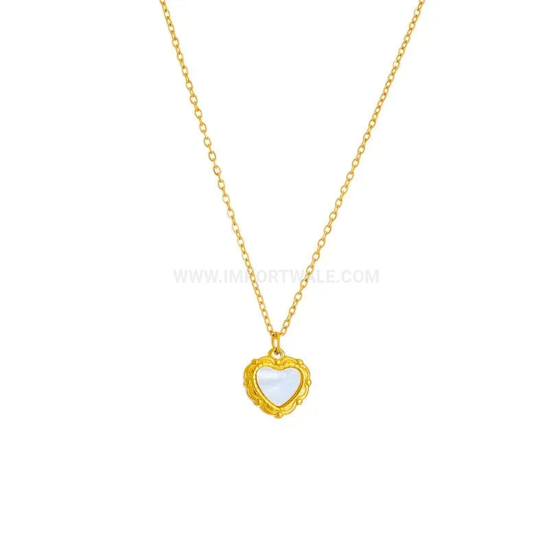 Modern Gold Plated Heart Pendant Necklace And Earring Stainless Steel Set