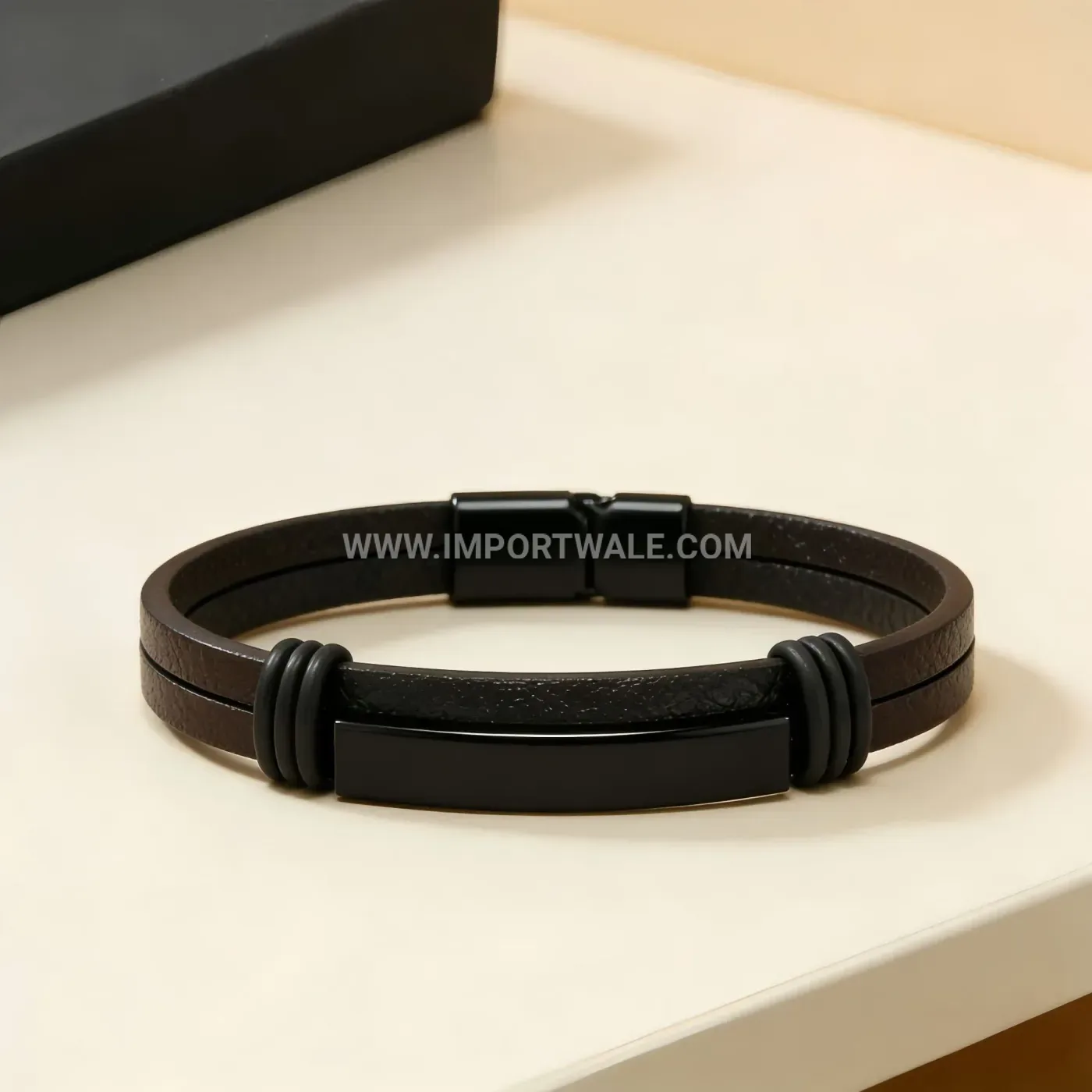 Woven Leather Men Wrap Bracelet with Metal Clasp