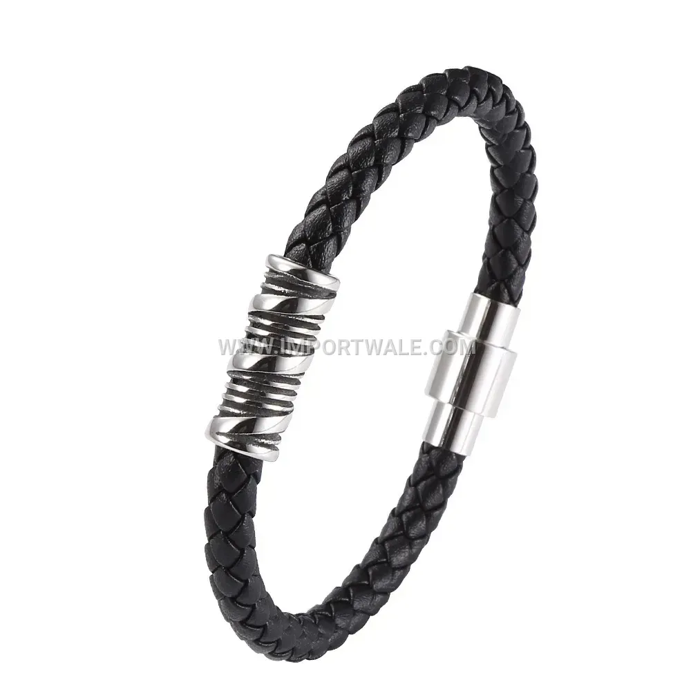 Multi Color Leather Band Bracelet With Stainless Steel Hardware