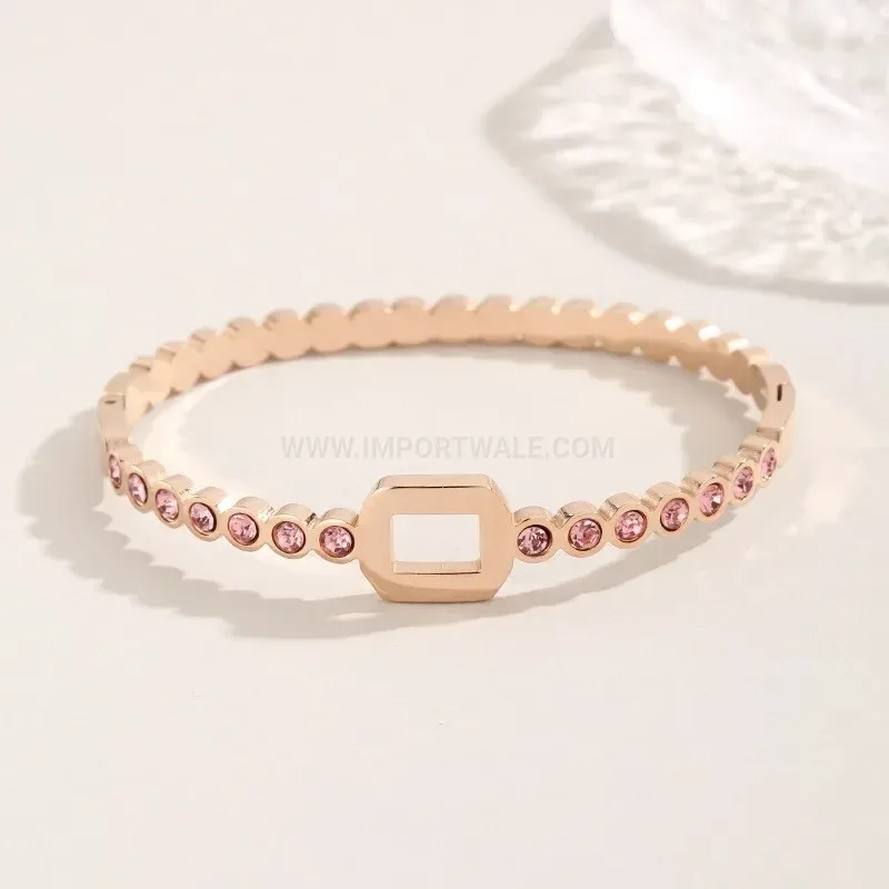Premium Geometric Honeycomb Cutout Rhinestone Titanium Steel Bangle