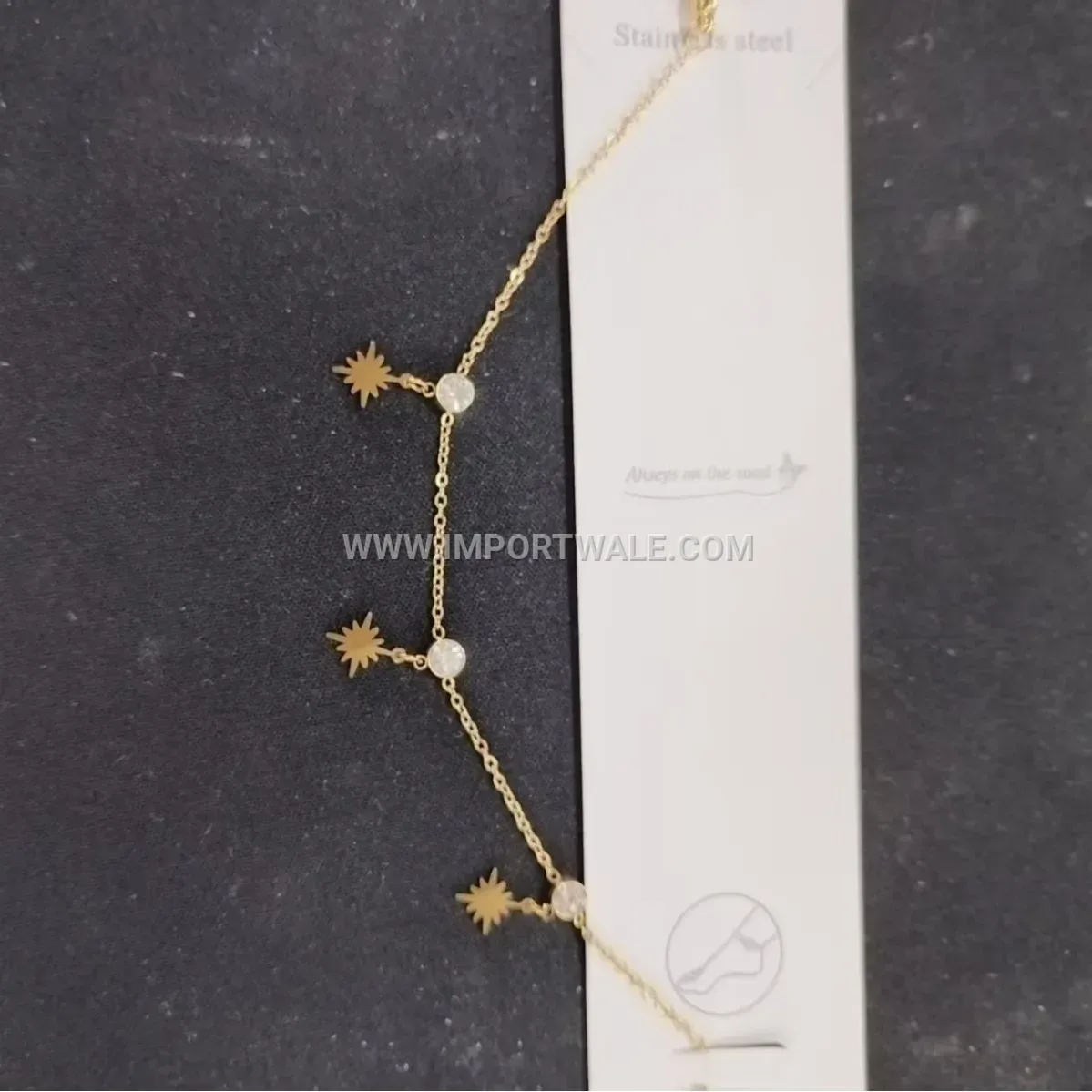 Gold Stainless Steel Celestial Star Burst Charm Anklet