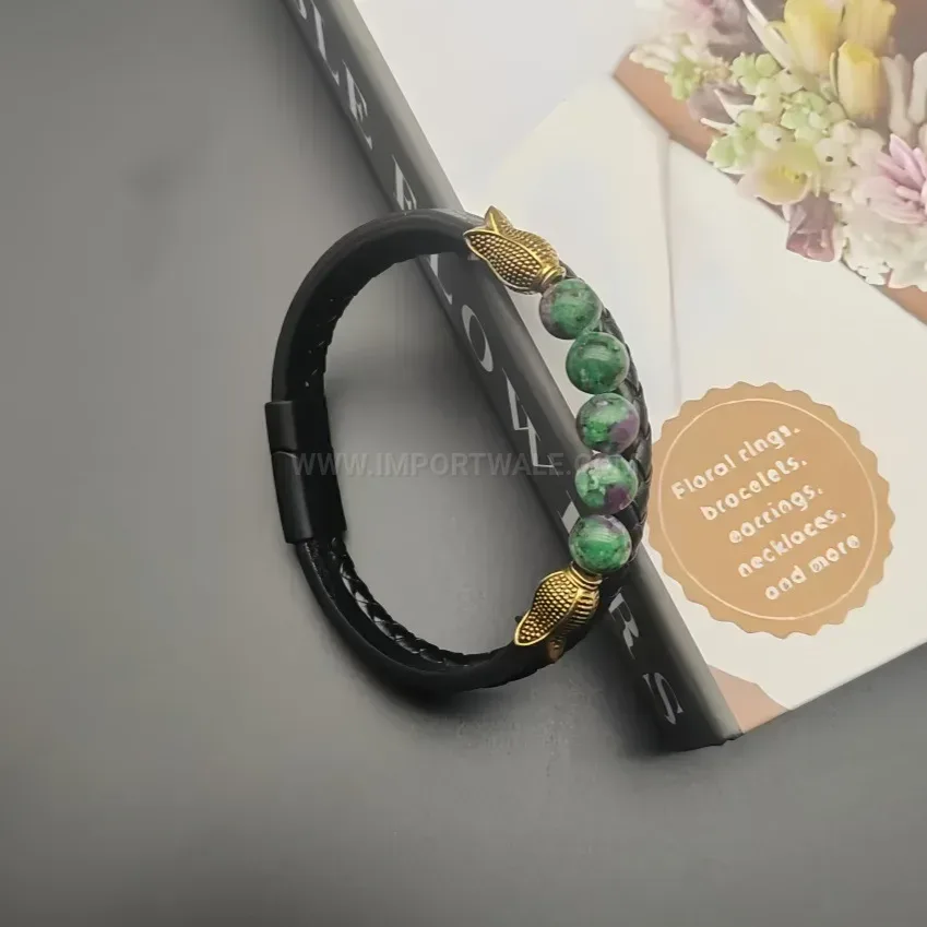 Classic Natural Gemstone Beaded Multi Layer Braided Leather Bracelet