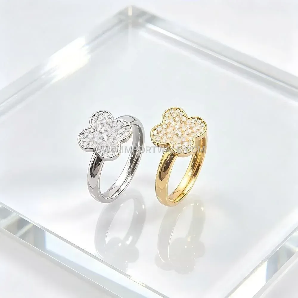 Clover Flower Zircon Stainless Steel Ring