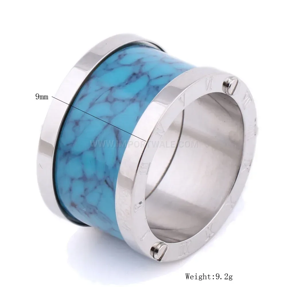 Fashion Turquoise Inlaid Polished Stainless Steel Band Ring
