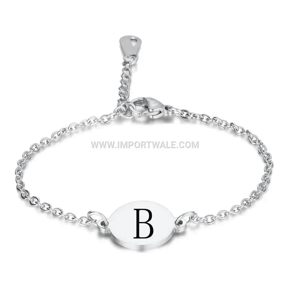Engraved Initial Disc Stainless Steel Link Bracelet