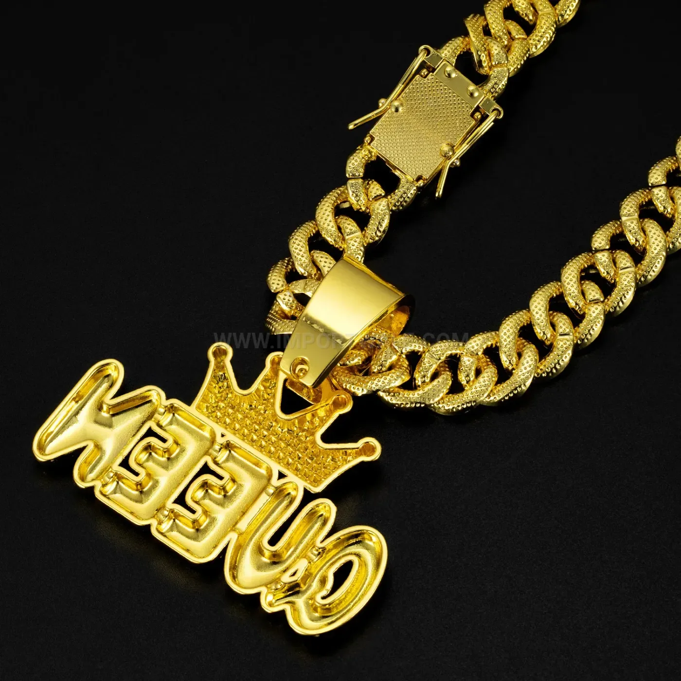 Rhinestone Queen Letter Crown Pendant Cuban Chain Necklace