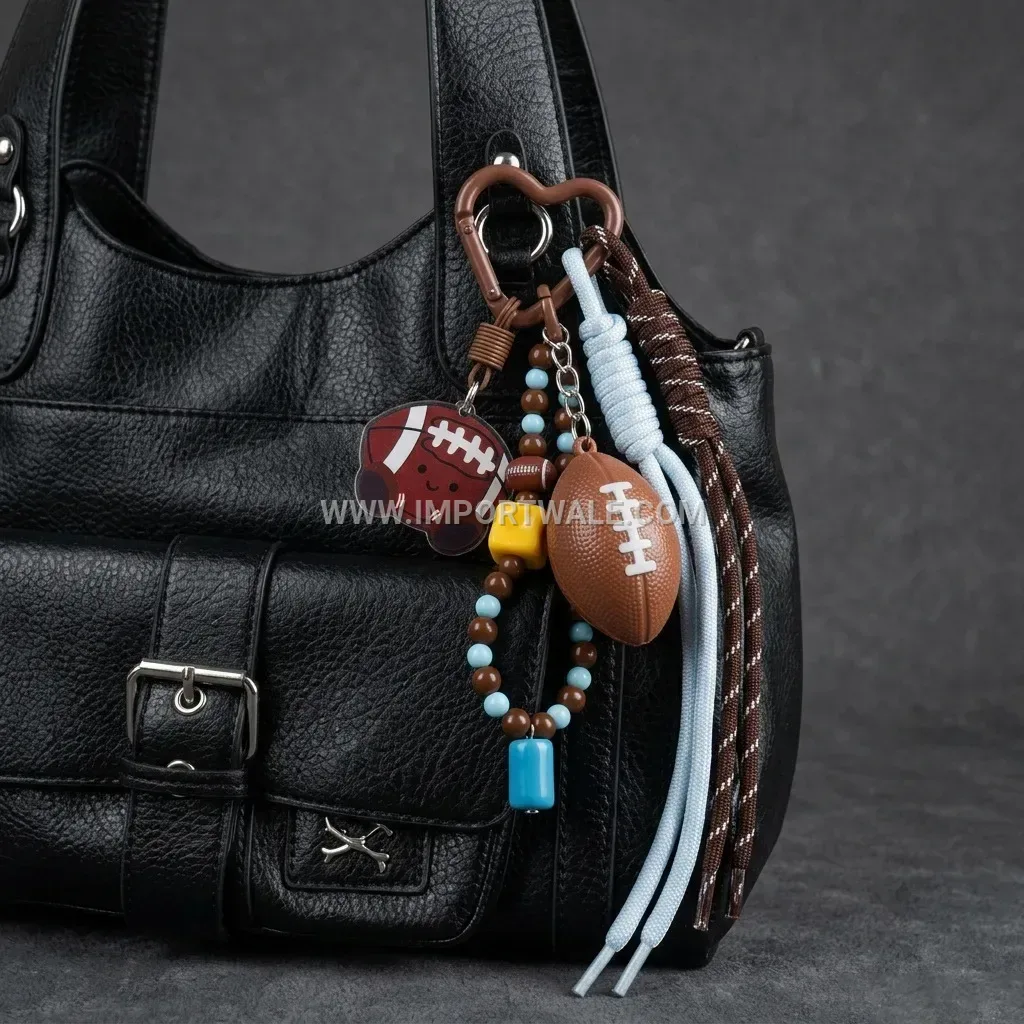 Beaded Dog and Rugby Pendant Bag Charm Keychain
